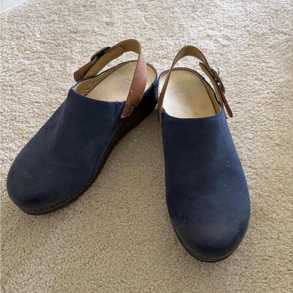 Dansko Merrin Navy Suede Slingback Mules , Size 39
